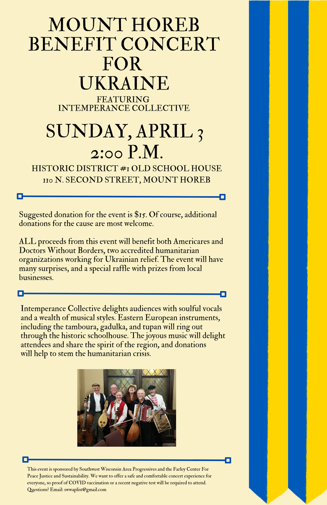 Benefit For Ukraine Humanitarian Aid @ Mount Horeb's Historic Old One Room Schoolhouse